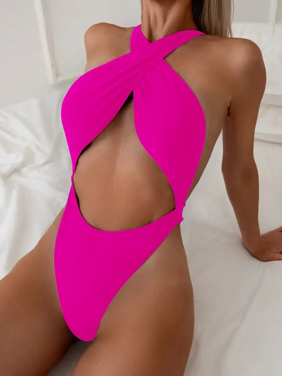 Sexy Criss Cross Backless High Cut Women Swimwear One Piece Swimsuit Female Thong Monokini Bather Bathing Suit Swim Beachwear