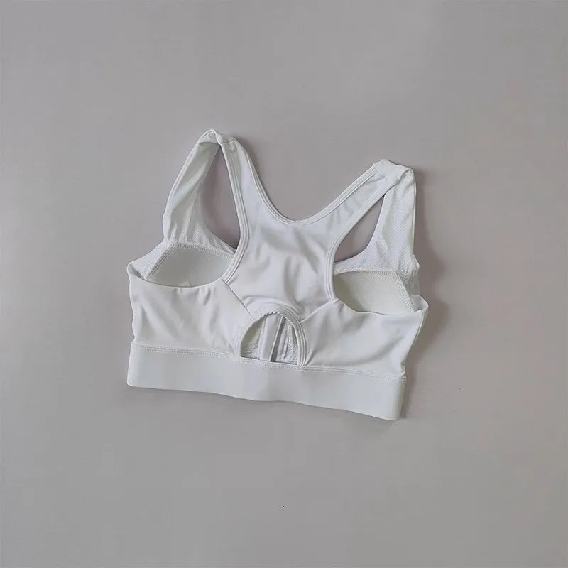 Large Size Women's Sports Fitness Bra Shock-Absorbing Gathered Front Zipper Design No Buckle Needed for Comfortable Fit