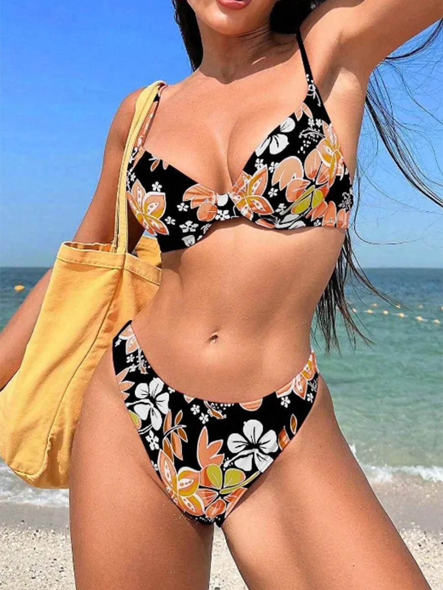 Strappy Underwire Bikinis 2025 Printed Floral Swimwear Female Sexy Swimsuit Women Bathers Bathing Swimming Swim Suit Beachwear