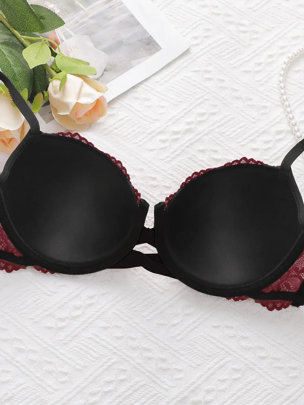 Girls' cross hollow steel ring bra, red lace women's sexy underwear, spring and summer new products J2485