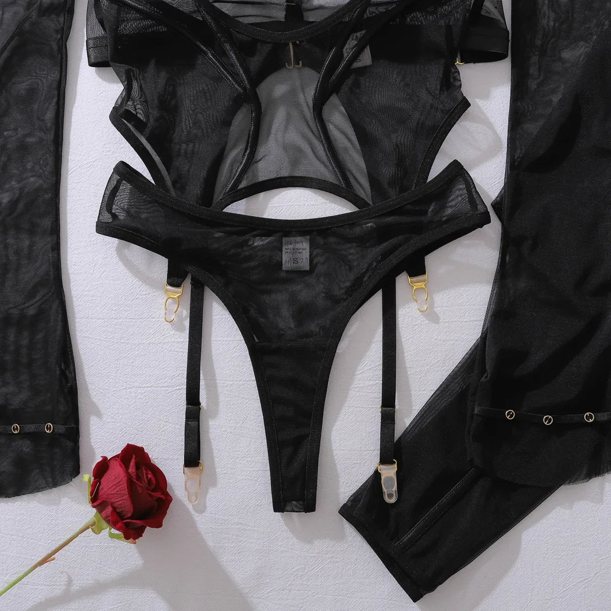 Toucheart Erotic Lingerie Fashionable and Comfortable Mesh See-through Bodyshaping Adjustable Sexy Underwear Split Five-pieceset