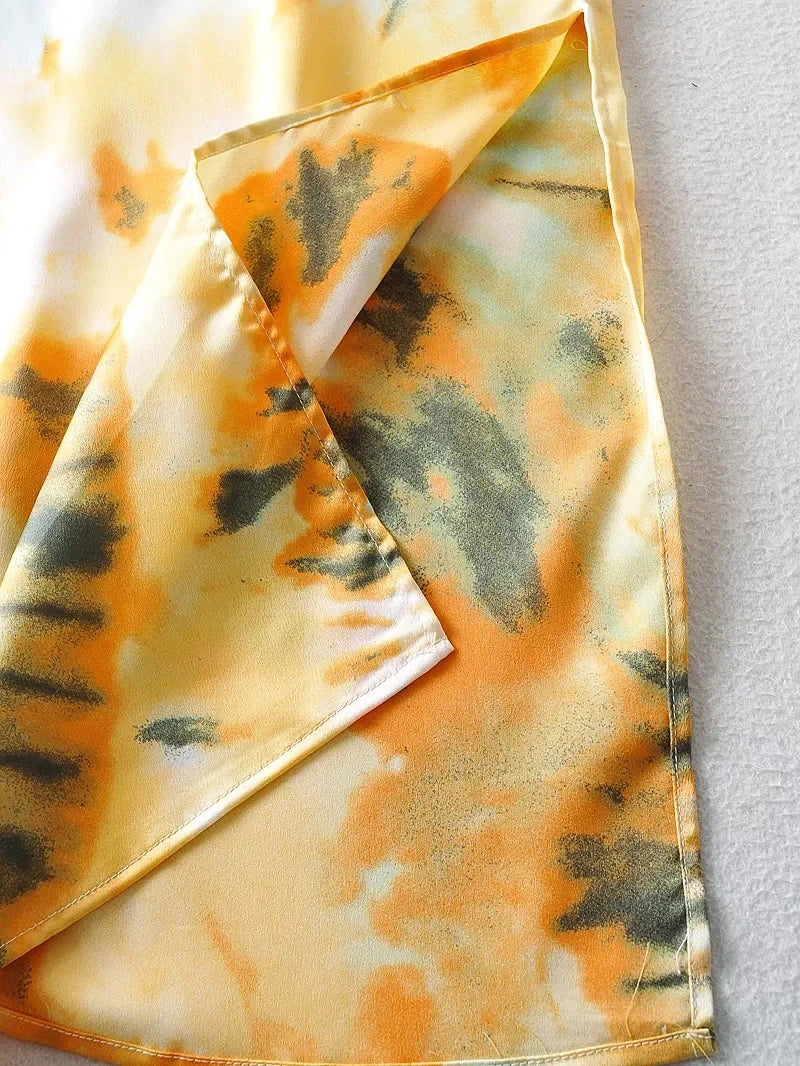 Foridol Waist Cut Out Criss Cross Sexy Summer Tie-dyed Midi Dress Ladies Elegant Beach Boho Slip Long Dress Sleeveless Sundress