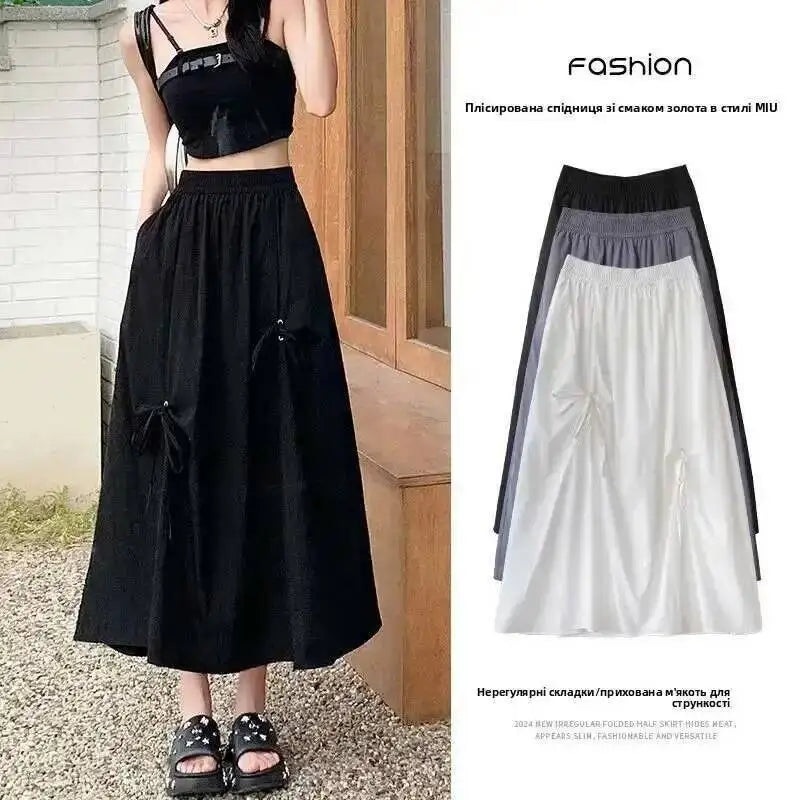 Versatile Knot Spring Summer F Skirt Ele Design Elastic Waist Skirt Sweet Aosphere Skirts For Ladies Fashion Women Skirts HSSZ