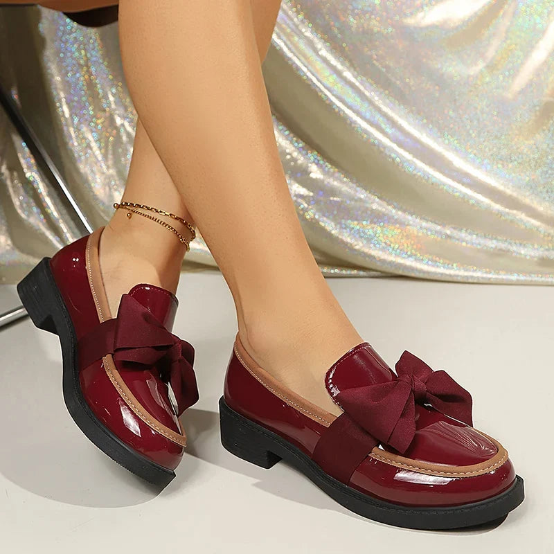 Plus Size 43 Bowknot Loafers Women 2026 Autumn Thick Sole Platform Oxfords Shoes Woman Comfortable Slip On Single Shoes Ladies