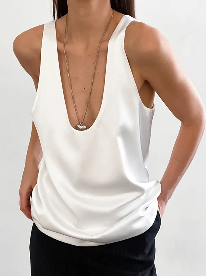 Light Luxury Comfortable Women U-neck Vest Top 2025 Spring and Summer Girls Breathable Soft Satin Lining Sleeveless Inside Top