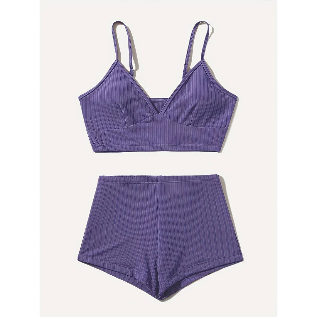 Ribbed Shorts Female Swimsuit High Waist Bikini Women Swimwear Two-Pieces Bikini Set Padded Bather Bathing Suit Swim Lady V3281