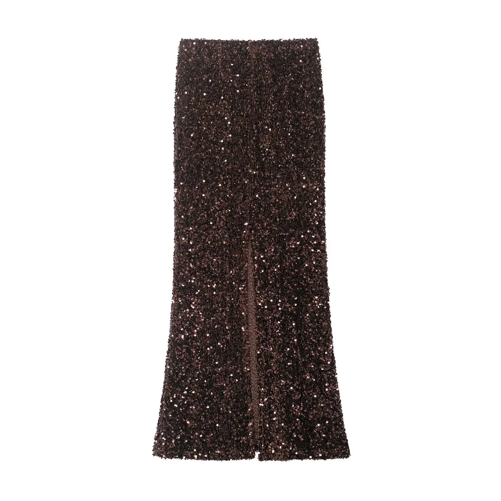 Women's Fashion Sequined Long Dress Womens Brown Sequin Mermaid Maxi Skirt High Waist Bodycon Flare Party Skirt Pure Desire N3OM