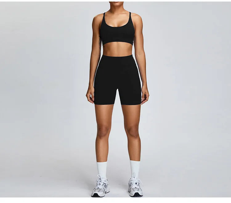 Solid Color Cross Back Women Fitness Underwear Sports Bra Running Top Gym Yoga Athletic Tight Workout Jog Soft With Backless Bra