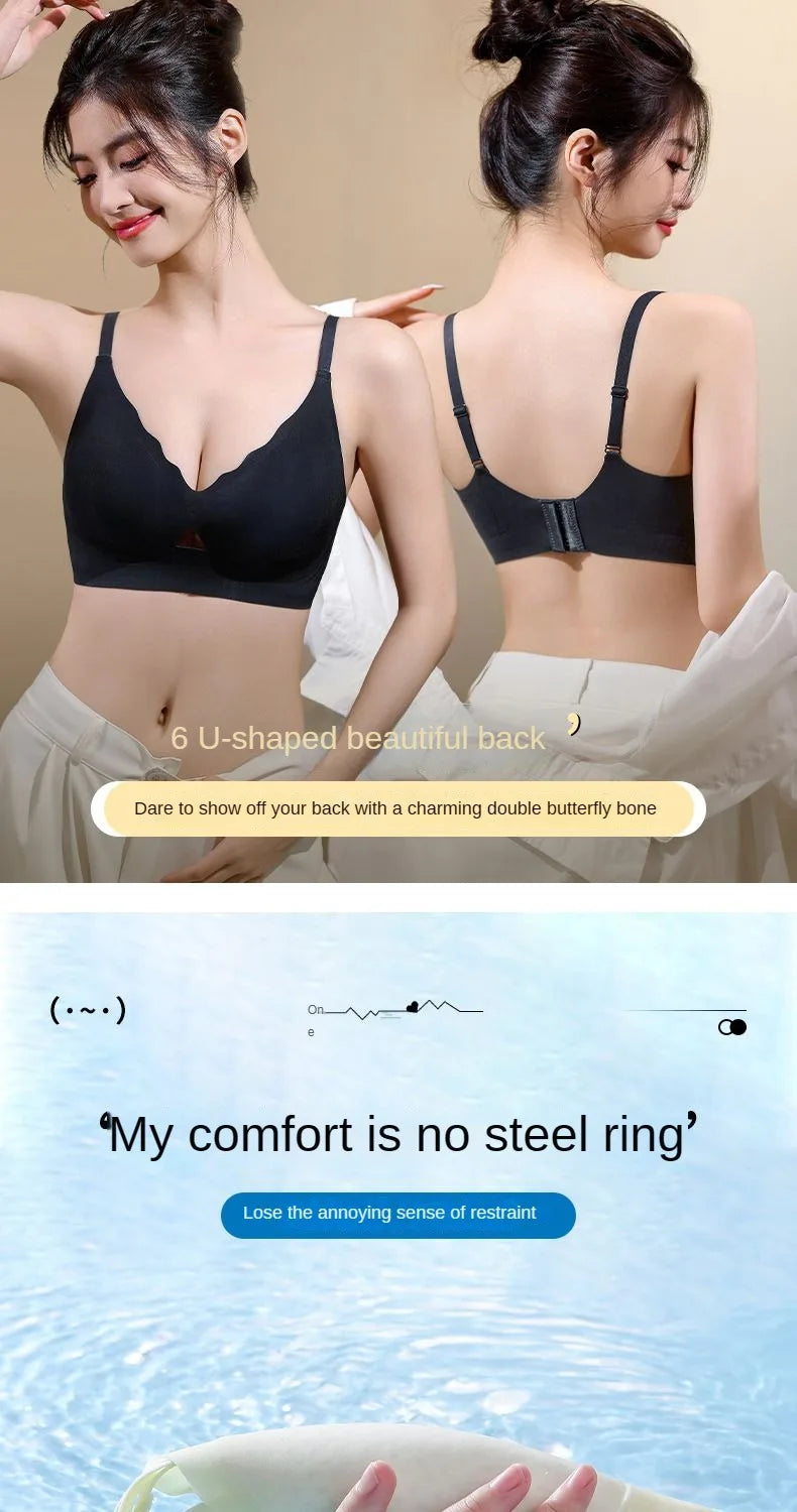 Ultra-thin Ice Silk Seamless Underwear Women's Small Breast Gathering Wireless Breast-Reducing Cooling Beautiful Back Bra