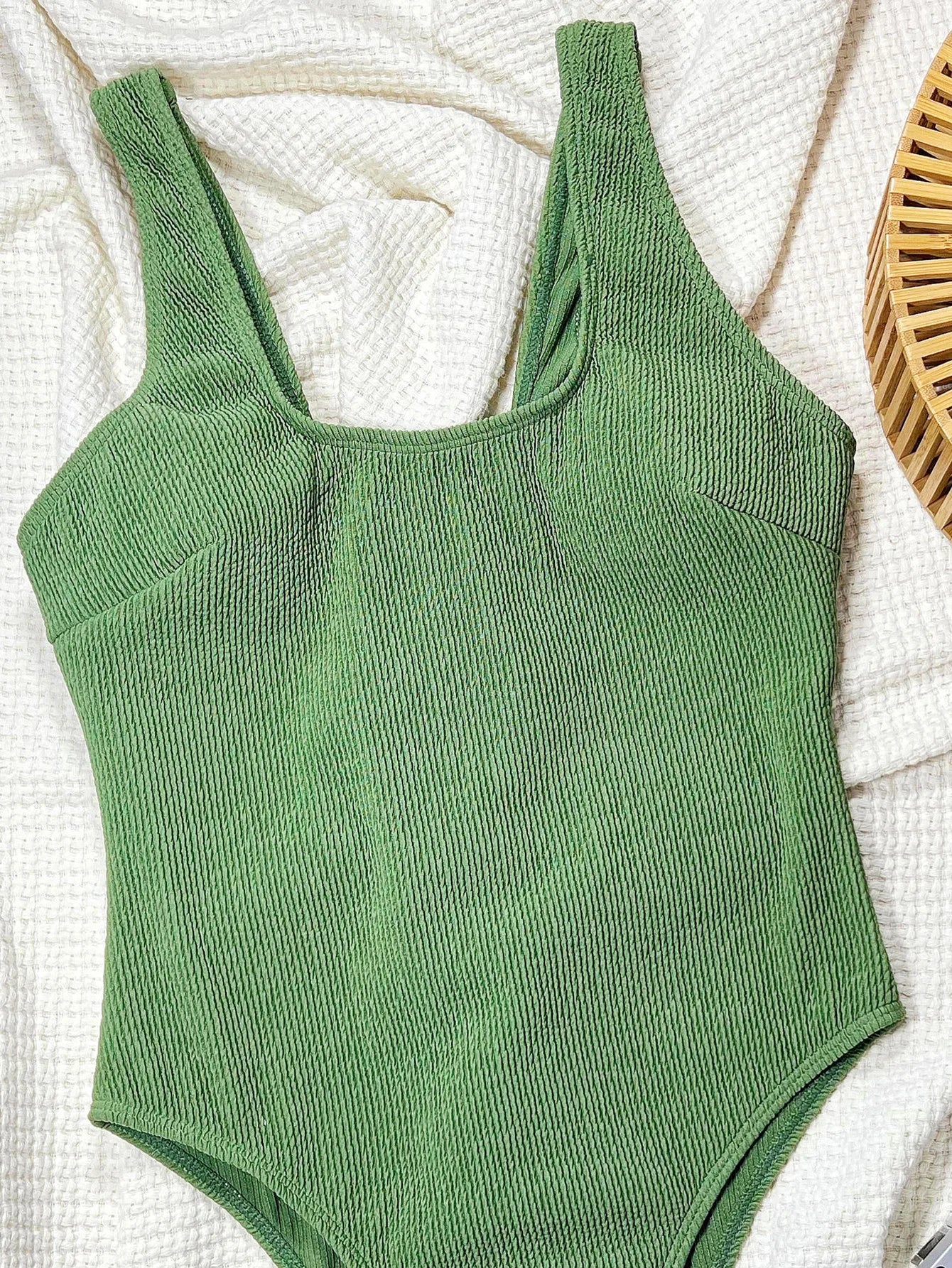 DEKA Solid Green New Ribbed One Piece Swimsuit Women New Monokini Swimwear Bathing Suit Beach Outfits Women's Swim Wear