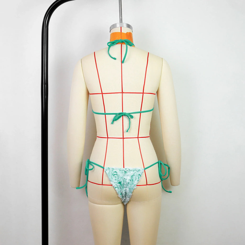 2025 New Sexy Micro Low Waist Bikini Sets Solid Swimwear Women Swimsuit Strappy Brazilian Floral Beachwear Bathing Suit biquini