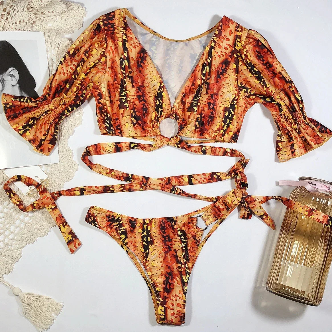 Sexy Two Piece Swimsuit Swimwear Women Short Sleeve Leopard Print Bikinis Set Bathing Suit Beachwear 2026 Maillot De Bain Femme
