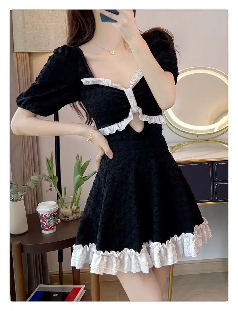 Hot Selling Swimsuit Women's New Black One-piece Cover Belly Slimming Skirt Style Flat Corner Hot Spring Conservative Swimsuit