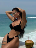 Sexy Black Swimwear Woman 2025 Metal Ring Push Up Padded Bikini Set Summer Bathing Suit Holiday Two Piece Swimsuit Biquini