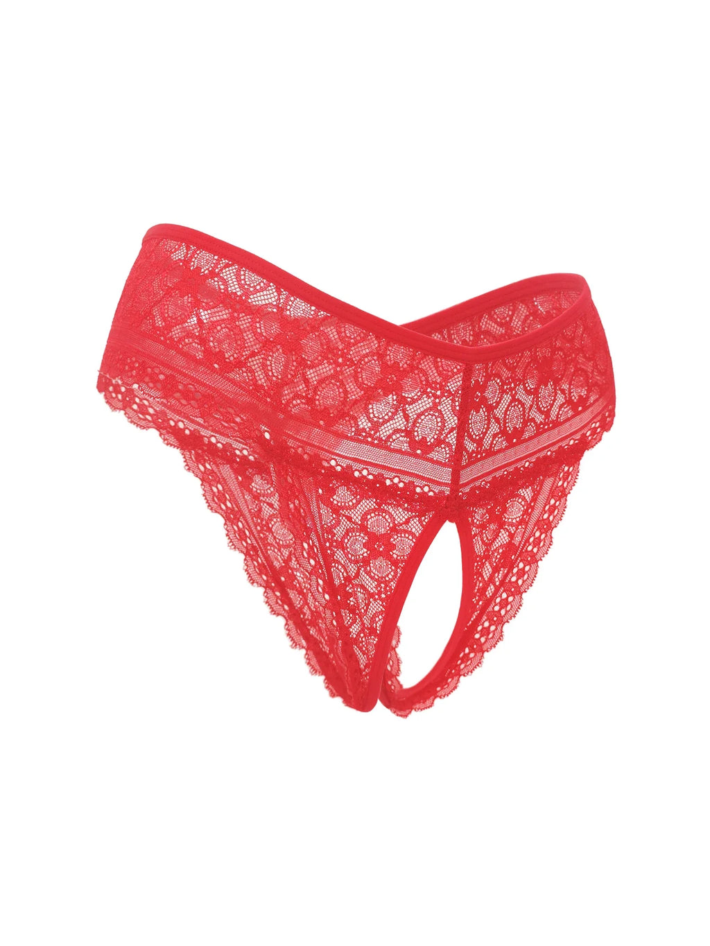 1pcs Women's Sexy Red Lace Open Crotch Thong Panties Floral Lace See Through Low Rise Intimate Lingerie for Ladies Nightwear