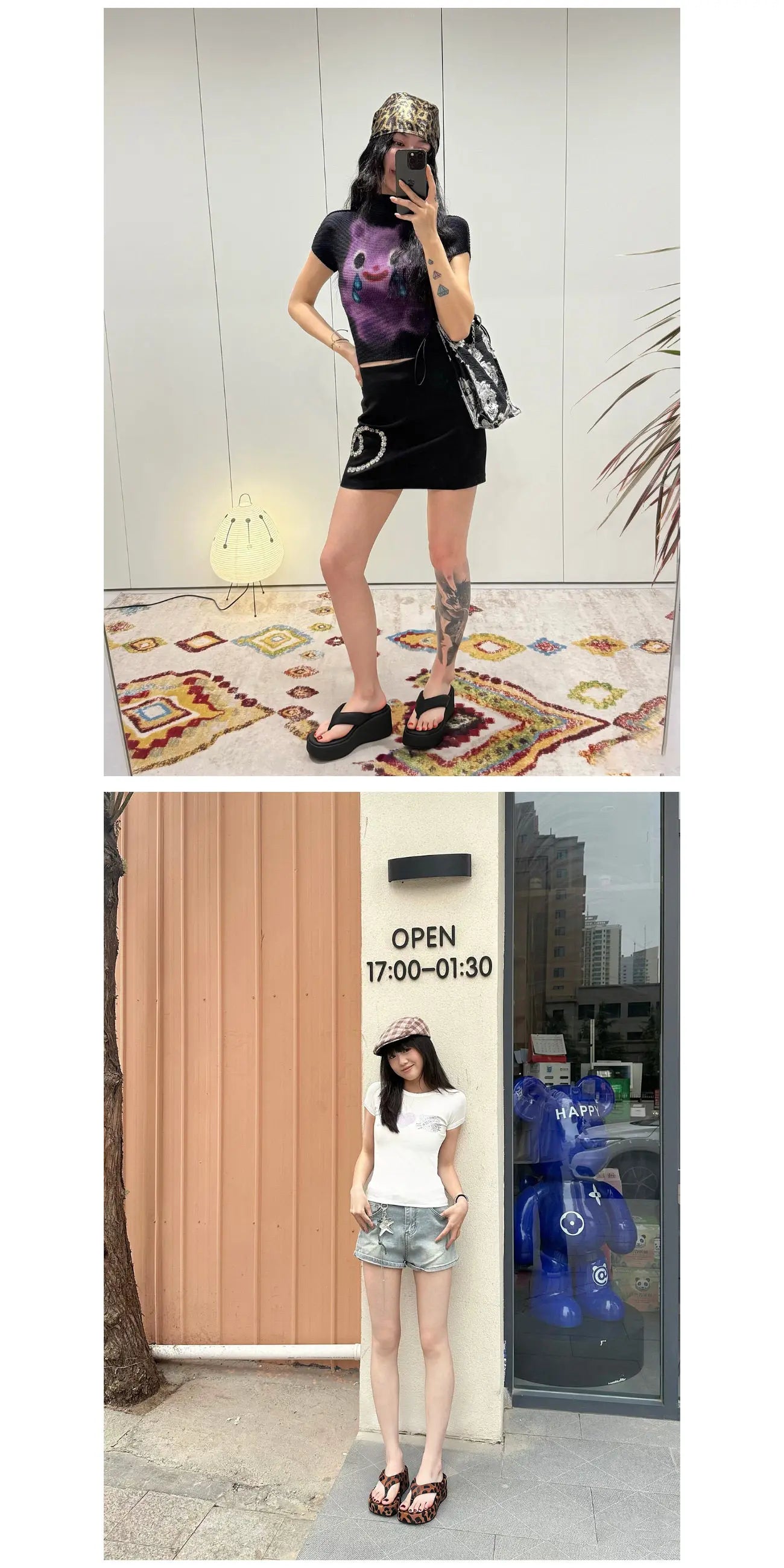 Vintage Y2K Leopard Flip&Flops Sandal Summer Chunky Platform Sandals Women Slipper Wedges Slides 8cm High Heels Shoes Mules