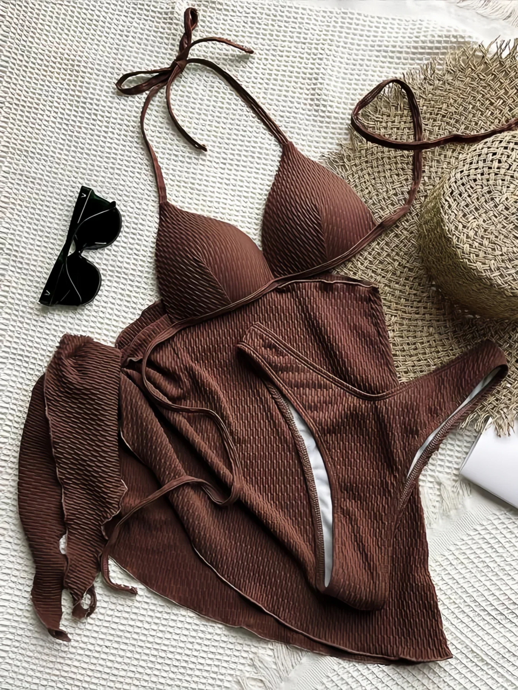 3 Pieces Triangle Bikinis 2026 Solid Swimwear Female Sexy Swimsuit Women & Beach Skirt Bathers Bathing Swimming Swim Suit