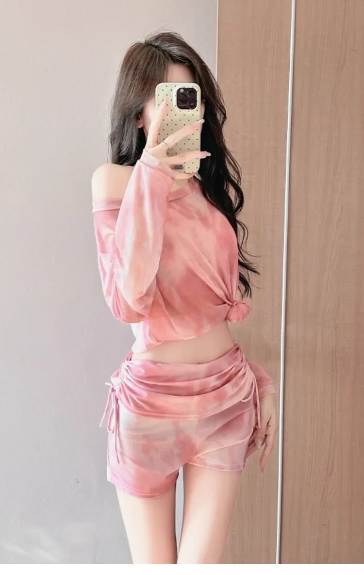 Two-piece swimsuit conservative three-piece set 2026 new slimming and flesh-covering long-sleeved hot spring swimwear
