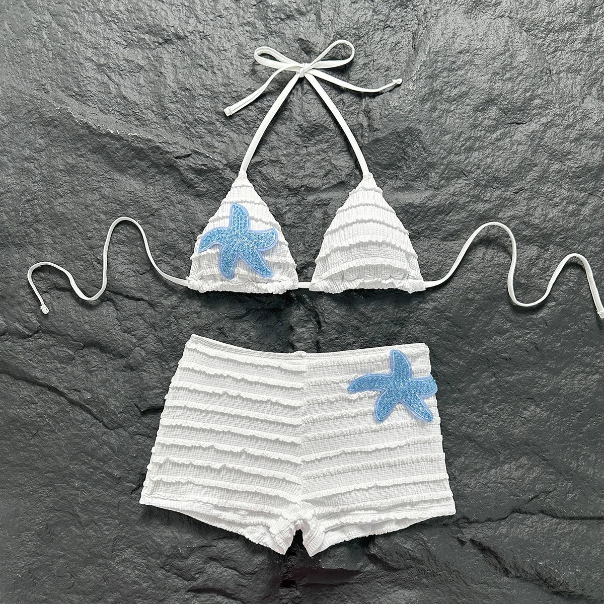 Vintage Two Piece Bikini Set 2026 Women White Black Starfish Ornament Push Up High Waist Swimsuit Holiday Bathing Suit Swimwear