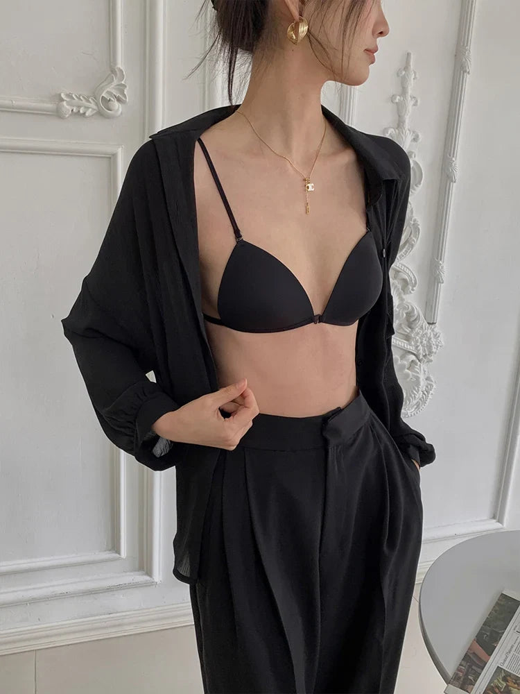 Elegant French Triangle Bra Small Chest Beautiful Back Seamless Thin Adjustable Straps UK Fit Summer Comfort Bralette S-XL