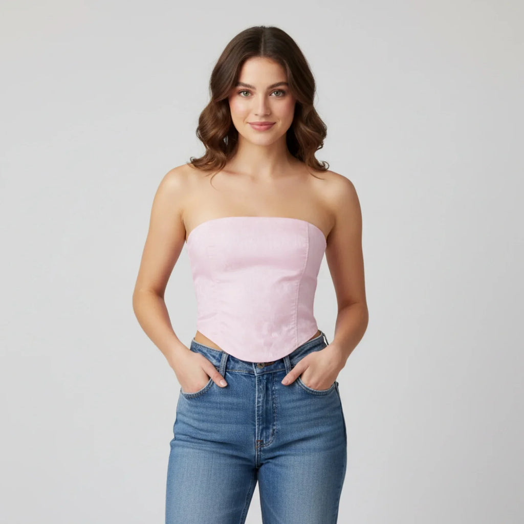 Women Summer Back Bandage Tube Top Sleeveless Strapless Backless Vest Flower Summer Ladies Bustier for Club Party