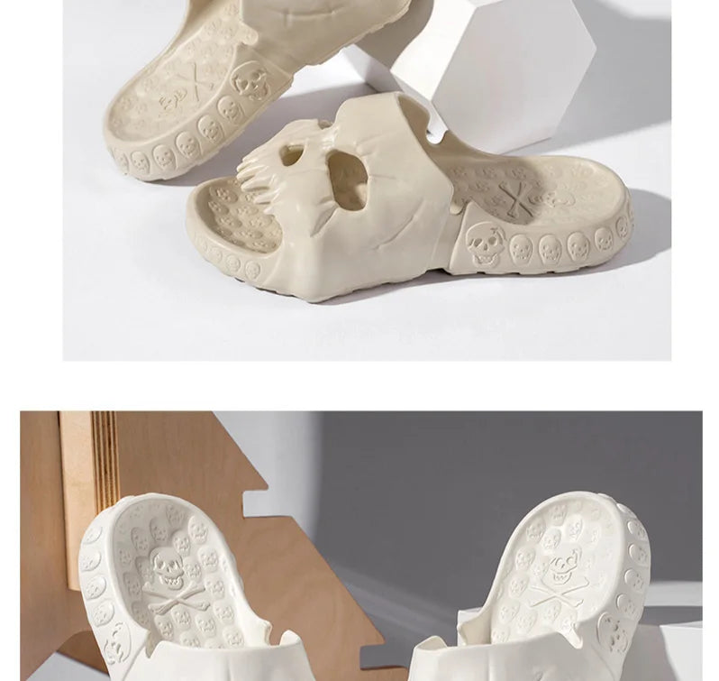 New Personalized Skull Design Men Slippers 2024 Summer Outdoor Fun Slides Thick Bottom of Beach Non-slip Leisure Women Sandals