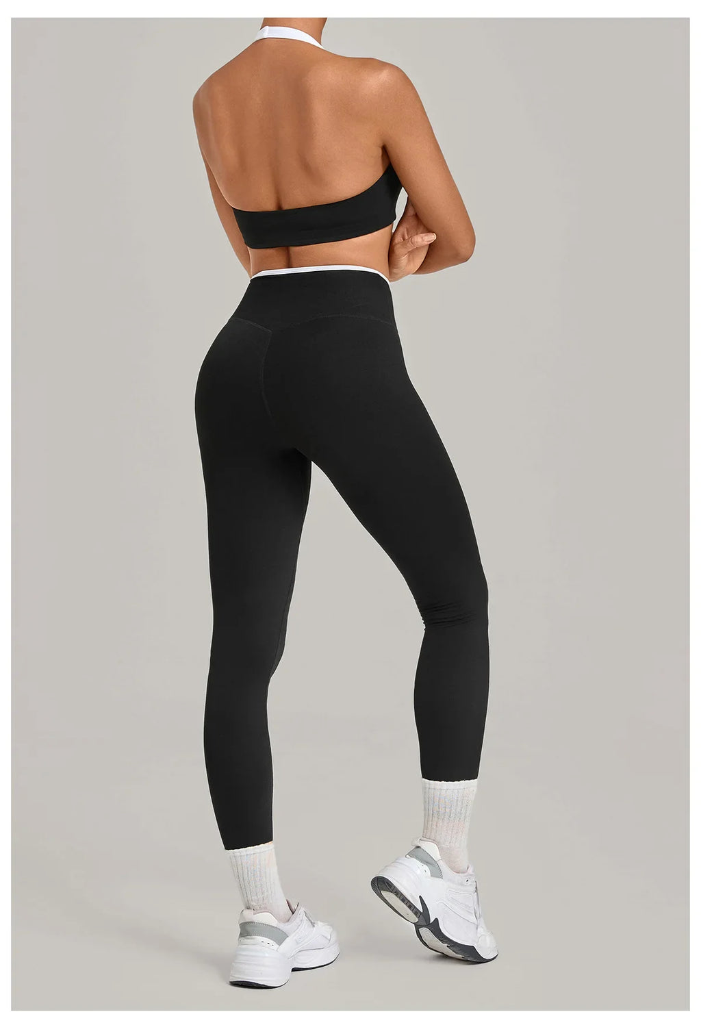 2 Pieces Color-block Yoga Sets Women  Hanging Neck Sports Bra High Waist Pants Built-in Pockets Outdoor Fitness Workout Suit