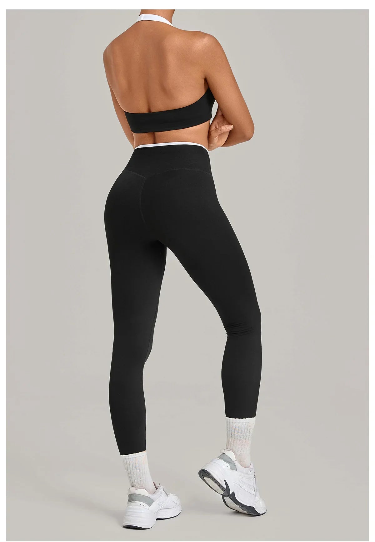 2 Pieces Color-block Yoga Sets Women  Hanging Neck Sports Bra High Waist Pants Built-in Pockets Outdoor Fitness Workout Suit