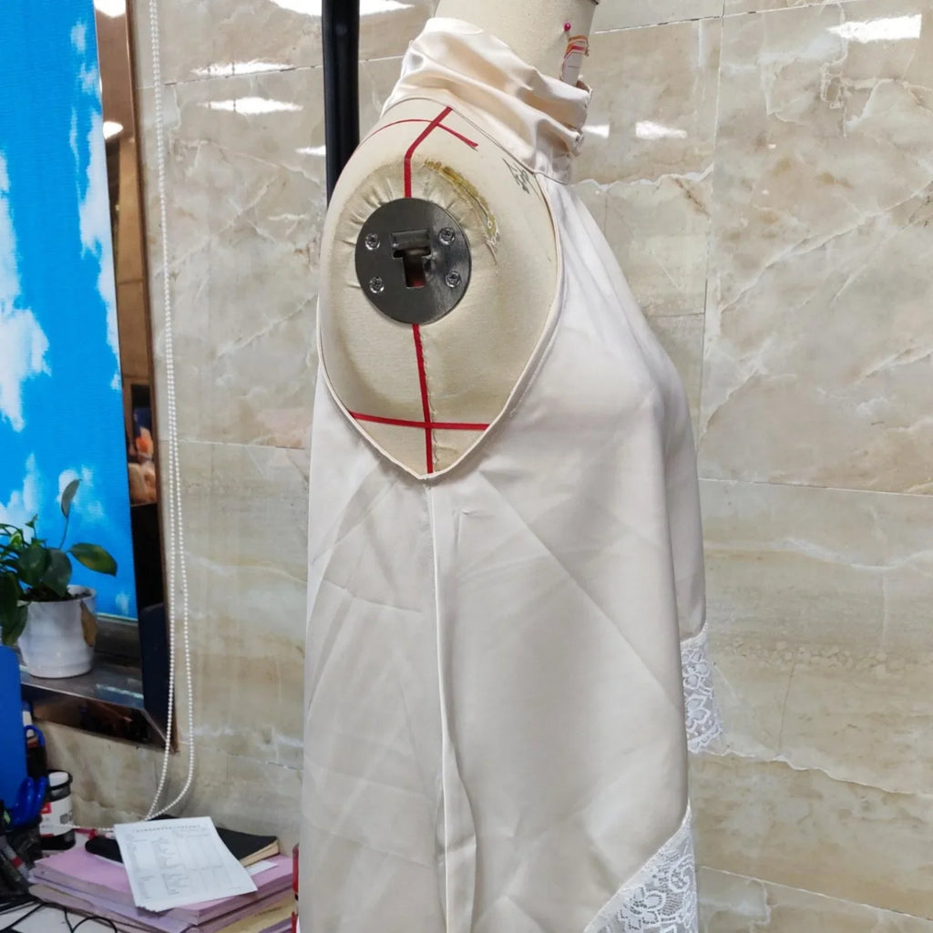 Solid Color Satin Halter Neck Vest for Women Summer Sleeveless Open Back Irregular Lace Hem Tank Tops
