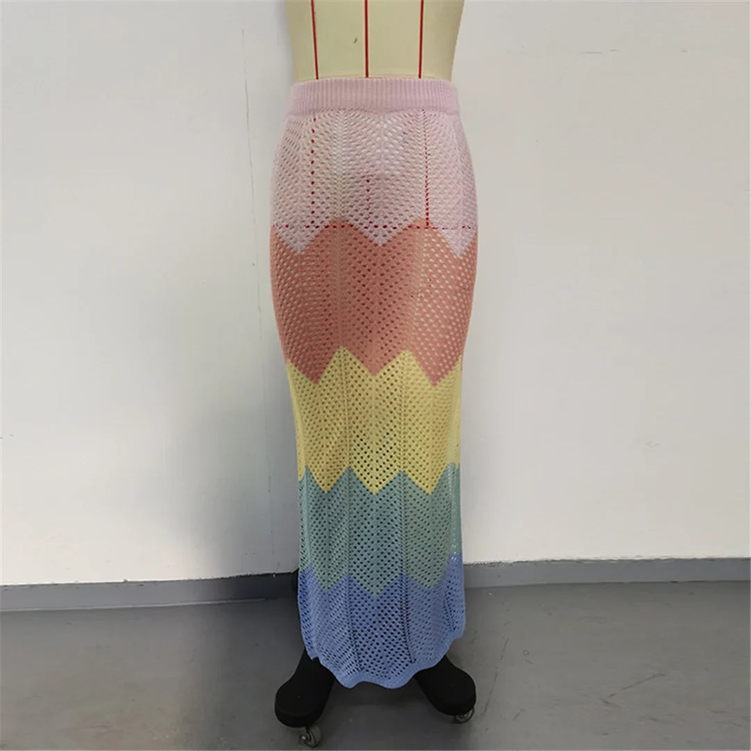 New Colorful Hollow Out Knitted Tunic Beach Cover Up Cover-ups Beach Dress Beach Wear Beachwear Long Skirt Female Women K6588