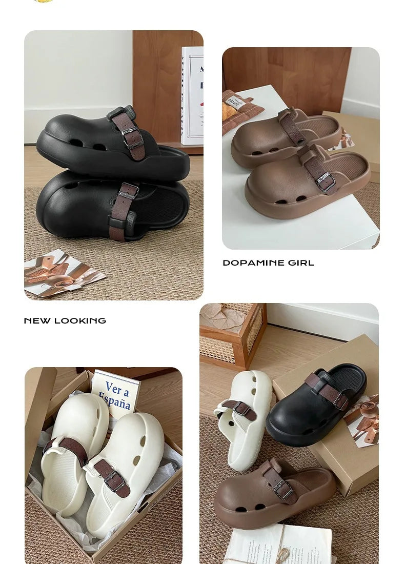 2026 Women Summer Platform Slippers Close Toe Female Leisure House Shoes Soft EVA Female Indoor Street Mulers Slip-on Sandals