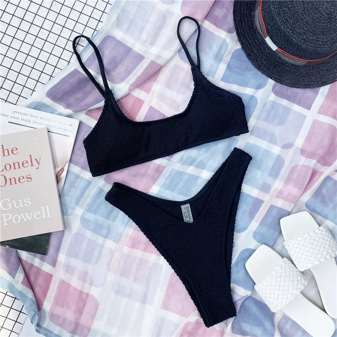 7 Color Sexy Padded Wrinkled Crinkled Bikini Women Swimwear Female Swimsuit Two-Pieces Bikini Set Bather Bathing Suit Swim V3032