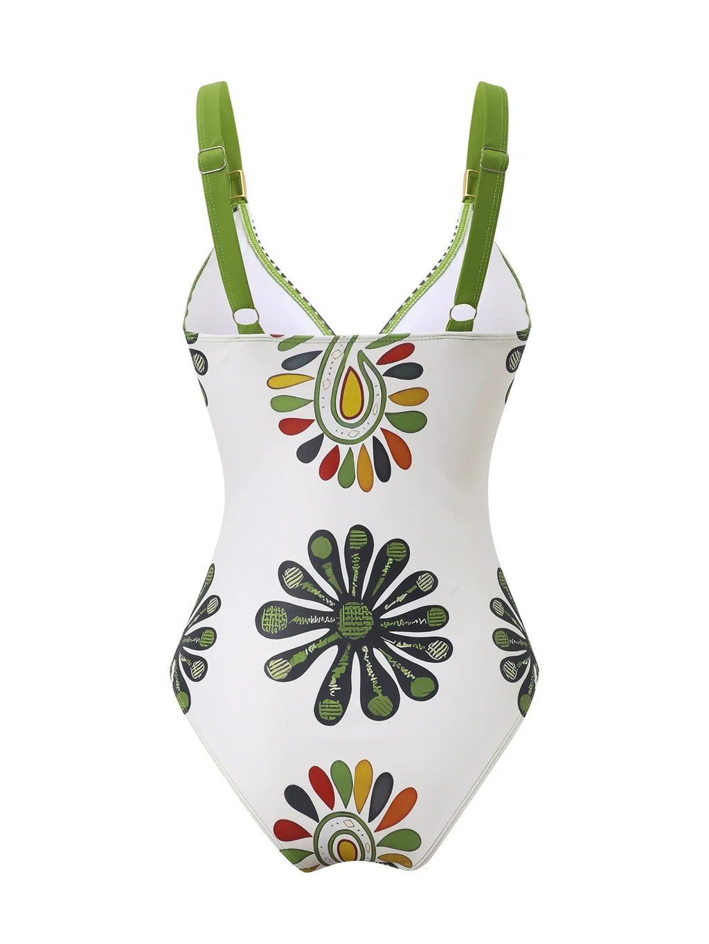 Vintage Green Floral Print Swimwear Long Skirts Sets 2026 Women V Neck Slim Tummy Control One Piece Swimsuit Beach Bathing Suits
