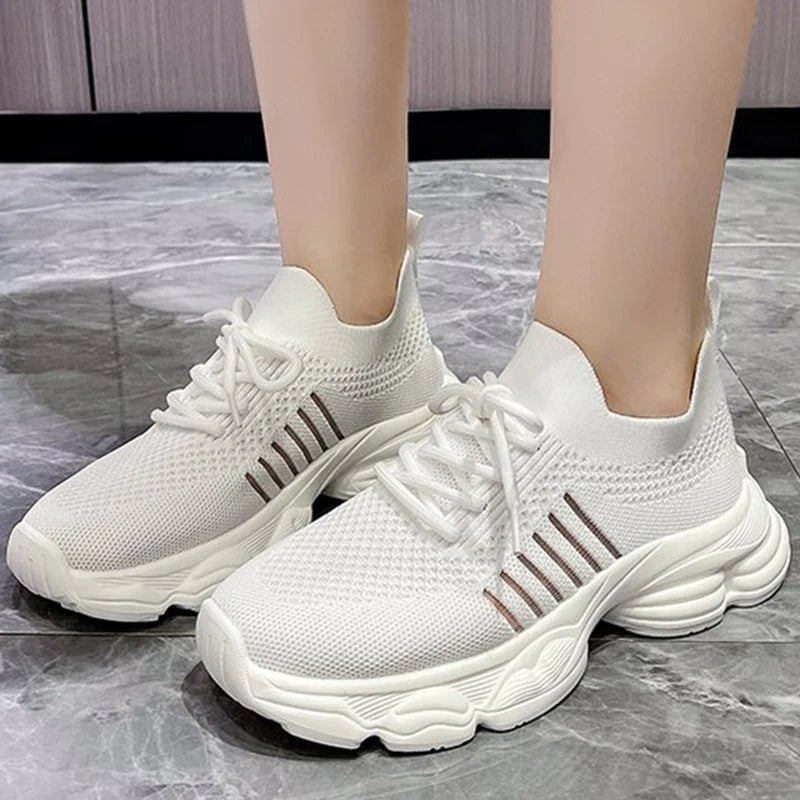 Casual Solid Thick Platform Sneakers for Women Spring 2025 Autumn Breathable Mesh Sports Shoes Woman Outdoor Lace Up Mujer