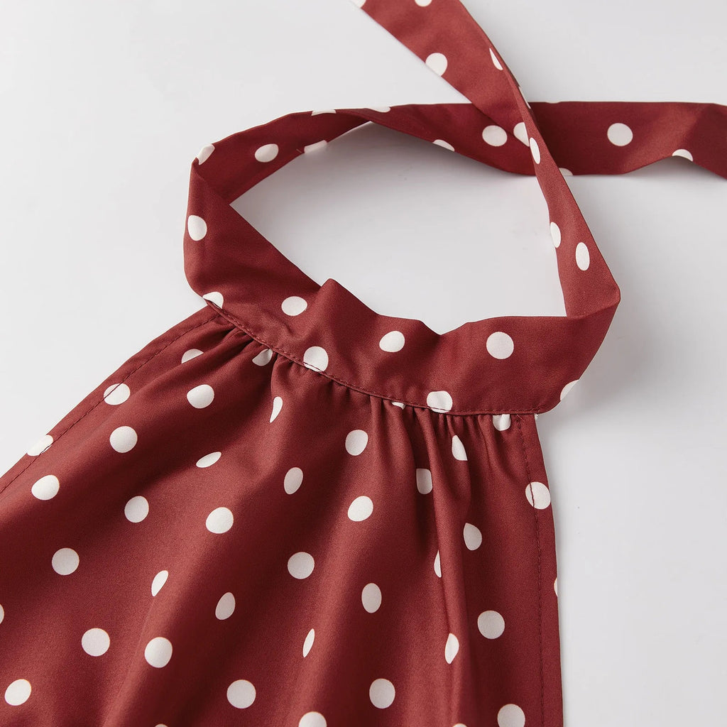 Women's Summer Halter Neck Camisole Sleeveless Open Back Trendy Dot Print Tank Tops