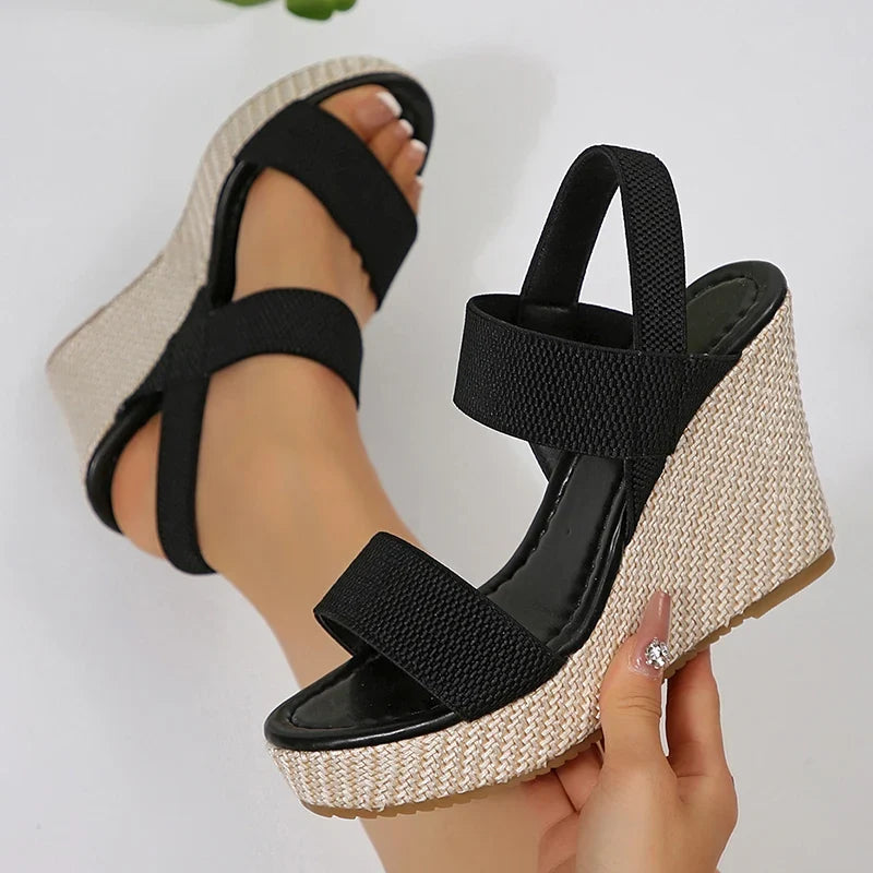 2025 Summer Chunky Wedges Sandals Women Slip On 10 Cm High Heels Sandalias Mujer Plus Size 36-43 Thick Platform Sandles Woman
