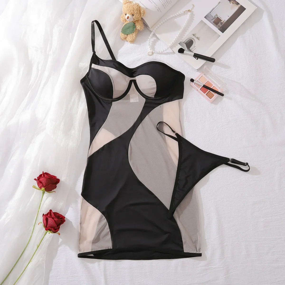 2025 Summer New Sexy Bag Hip Tank Mini Dress Fashion Slant Shoulder Pure Desire Mesh Temptation Dress Elegant 2025 New Tops VEP8