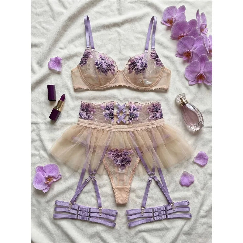 Toucheart Erotic Lingerie New Sexy Purple Embroidery Heavy Industry Pure Bodyshaping Luxurious Seductive Intimate Sexy Underwear