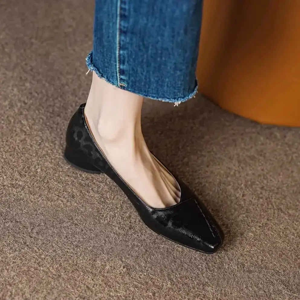 Fashionable and Comfortable Square-toe Shallow-mouth Single Shoes  New Block Heel Temperament Casual Women's Shoes