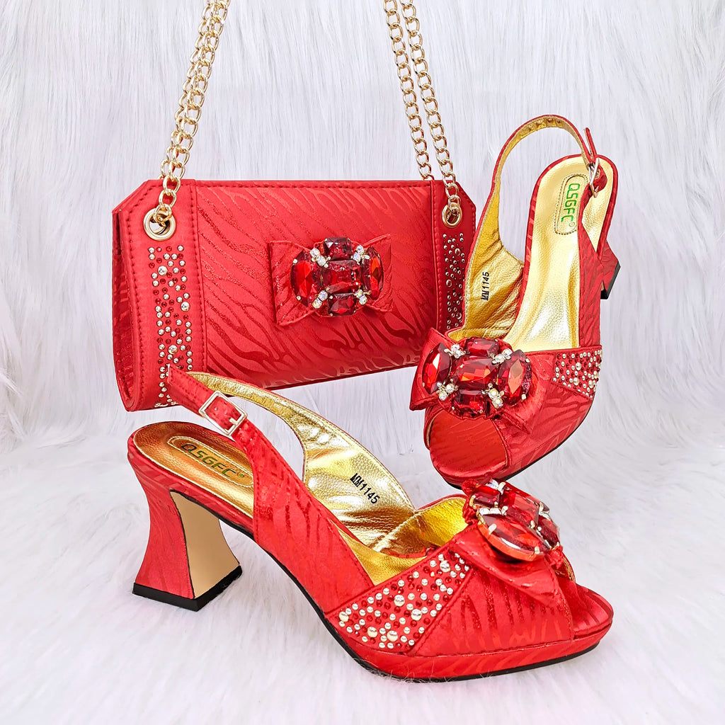 Doershow nice African Shoes And Bag Matching Set With gold Hot Selling Women Italian Shoes And Bag Set For Wedding HRF1-9