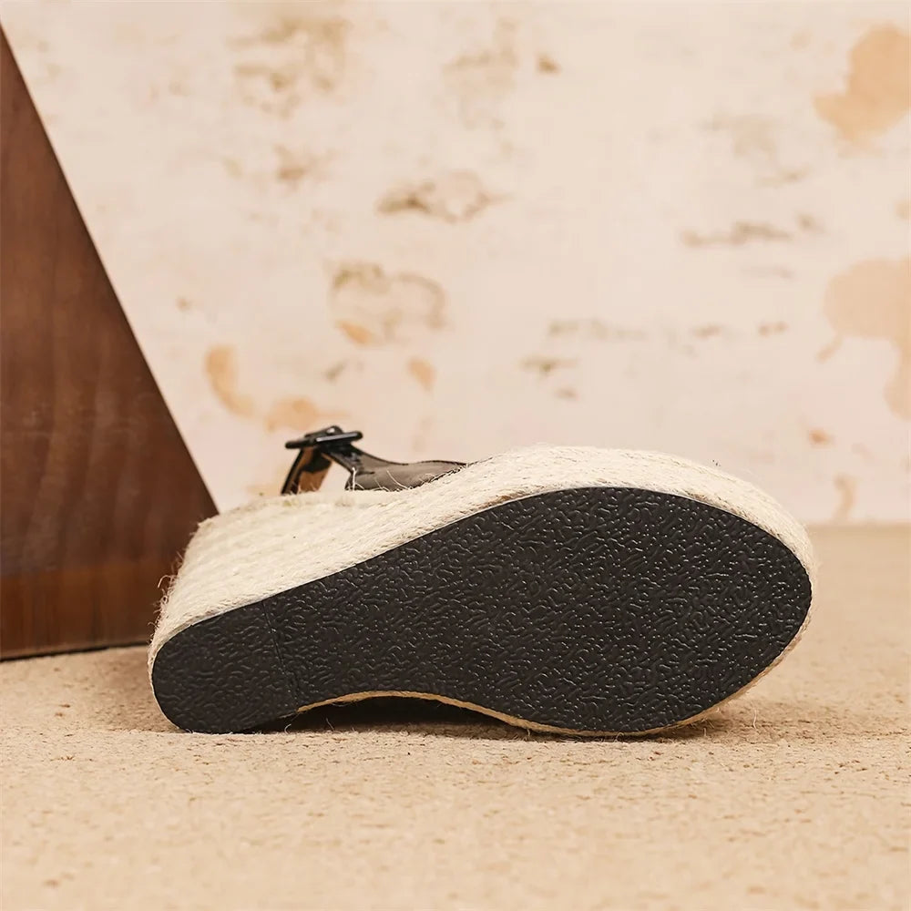 2026 Big Size 42 Sexy Peep Toe Summer Espadrilles Sandals Women Super High Heels Slingback Sandals Platform Sandals Wedges Shoes
