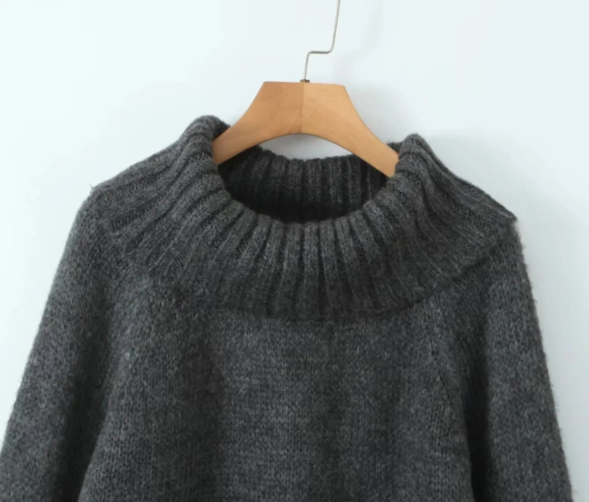 Foridol Slash Neck Dark Grey Mohair Women Sweater Pullover Femme Casual Loose Trendy Style Autumn Winter Knitted Pullover
