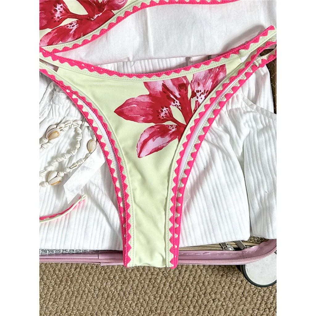 2026 Floral Flower Printed Bikini Women Swimwear Female Swimsuit Two-Pieces Bikini Set Brazilian Bather Bathing Suit Swim V8205