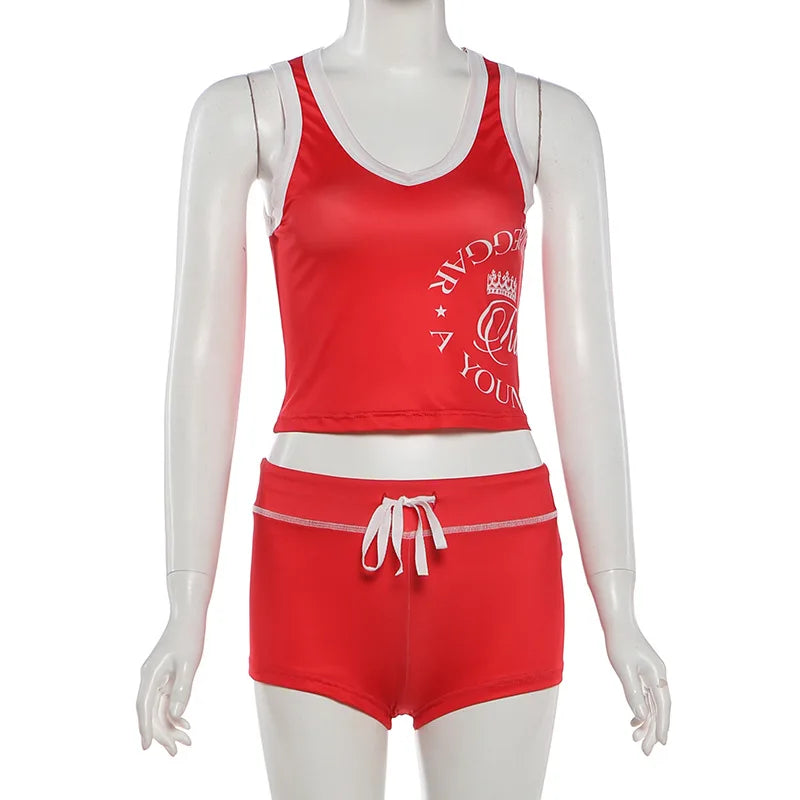 European and American 2026 Spring and Summer Casual Contrast Color Halter Backless Top High Waist Butt Lifting Shorts Set