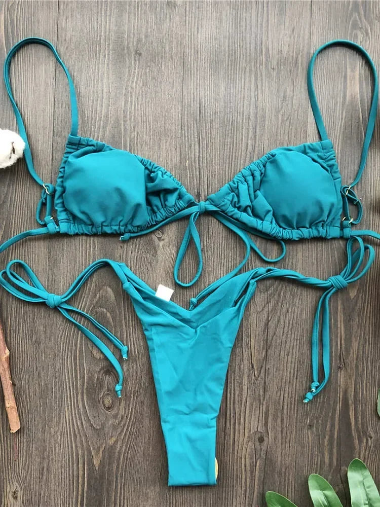 Sexy Ruffle Frilled Micro Thong Bikini 2025 Women Swimwear Female Swimsuit Two-pieces Bikini set String Bather Bathing Suit Swim