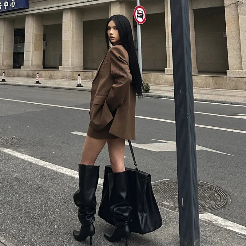 Boot Leg Long Boots Women European and American Fashion Sexy Pointed Thin High Heels Women Comfort Pleated Women's Boots 2023