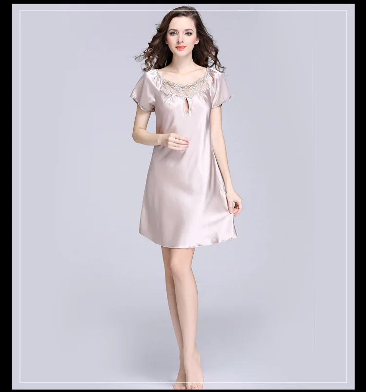 Women's Sleepwear Ice Silk Casual Silk Pajamas Women's Summer Sexy Short Sleeve Lace Pajamas Loungewear