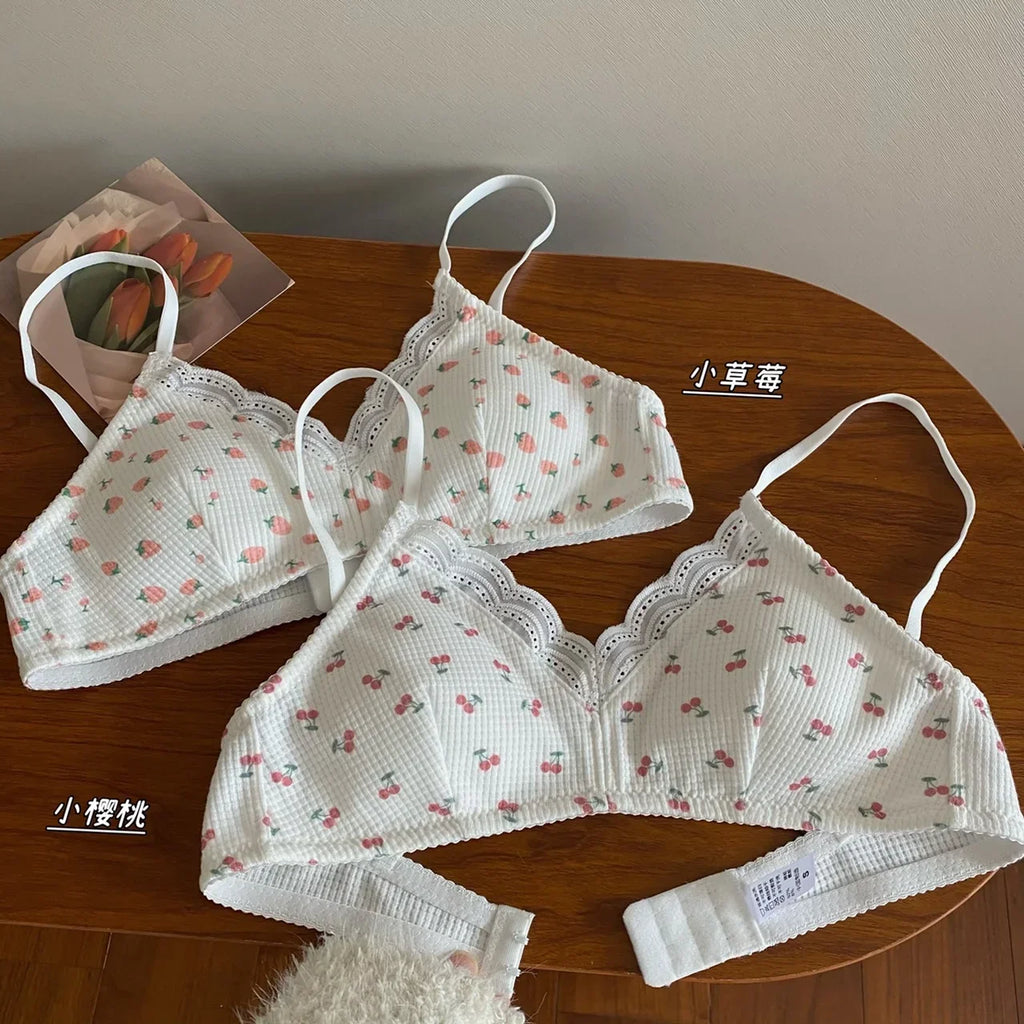 MOYISU Japanese Push Up Bra - Wireless Lace Bralette for Small Chest, Anti Sagging Comfort No Underwire Teens Slimming Lingerie