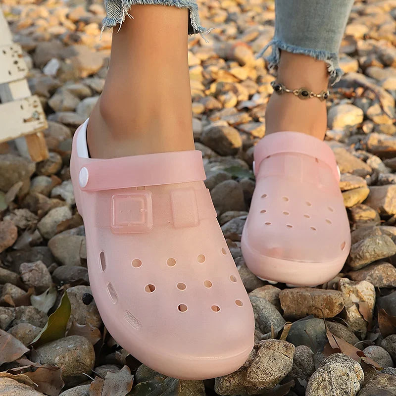 Jelly Color Platform Clogs Sandals Women 2026 Summer Thick Bottom Non Slip Beach Sandles Woman Breathable Slip On Garden Shoes