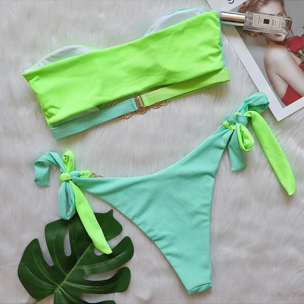 2026 Sexy Bikini Bandeau Women Crystal Diamond Patchwork Hollow Swimwear Swimsuit Bikinis Set Bathing Suit Bikini Female Push Up